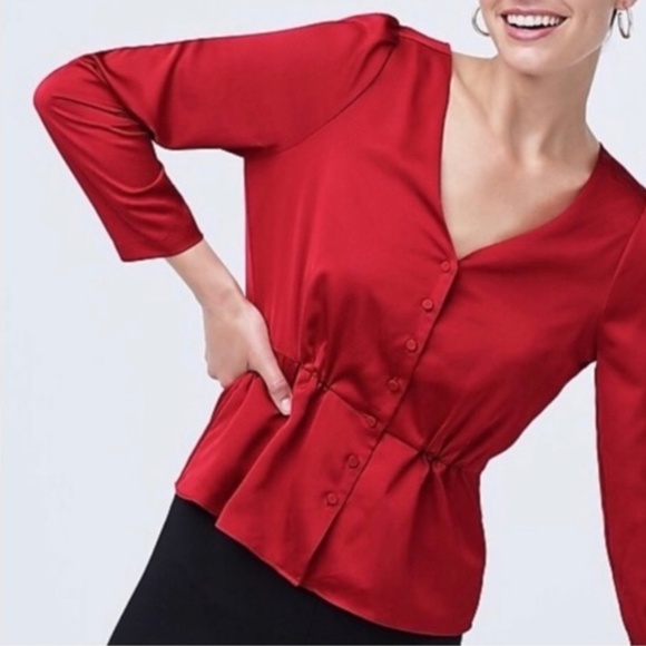 J. Crew Factory Satin Back Crepe Button - Front Blouse - Picture 1 of 10